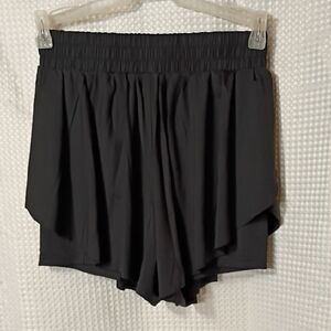 Women's Black Athletic Layered Running Shorts with Elastic Waist